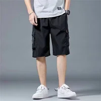 Black Hip Hop Cargo Shorts for Men's Summer Wide Leg Casual Shorts Korean Gray Green Pants Loose Japan High Waist Pants Men 2