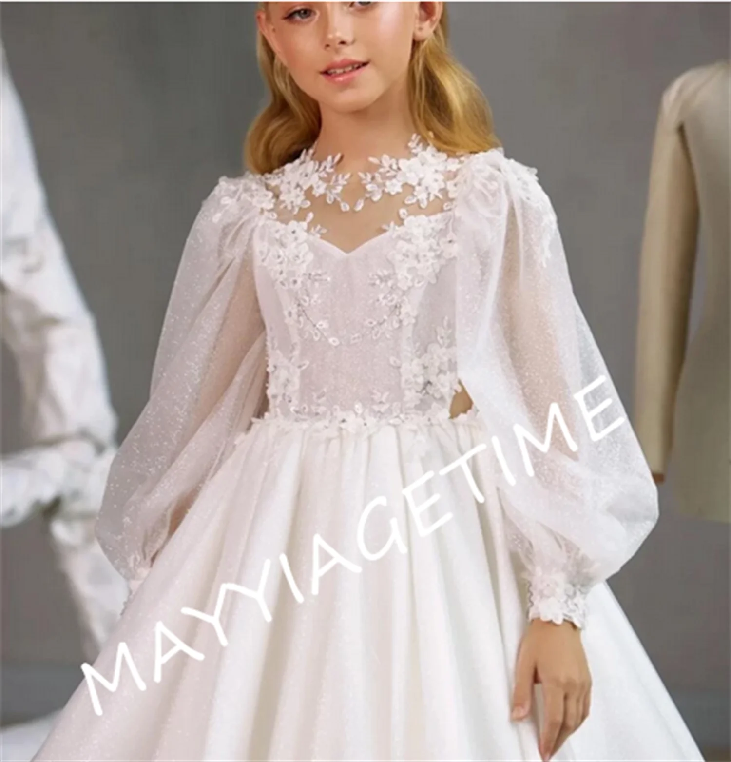 

2-16 Years Lace Satin Flower Girls Dresses for Child Wedding Bridesmai Maxi Ball Gown First Communion Dress