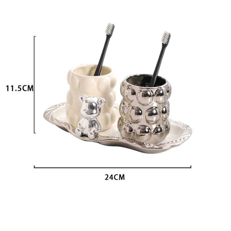 Electroplated Ceramic Mug Set Lovers Double Toothbrush Cup Gift Home Toothbrush Cartridge Cup Bathroom Accessories