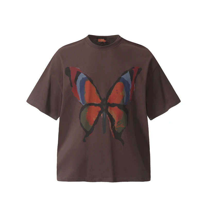 

High Quality Original Label Butterfly Short Sleeve Needles Tshirts Men Women Harajuku AWGE T-shirts