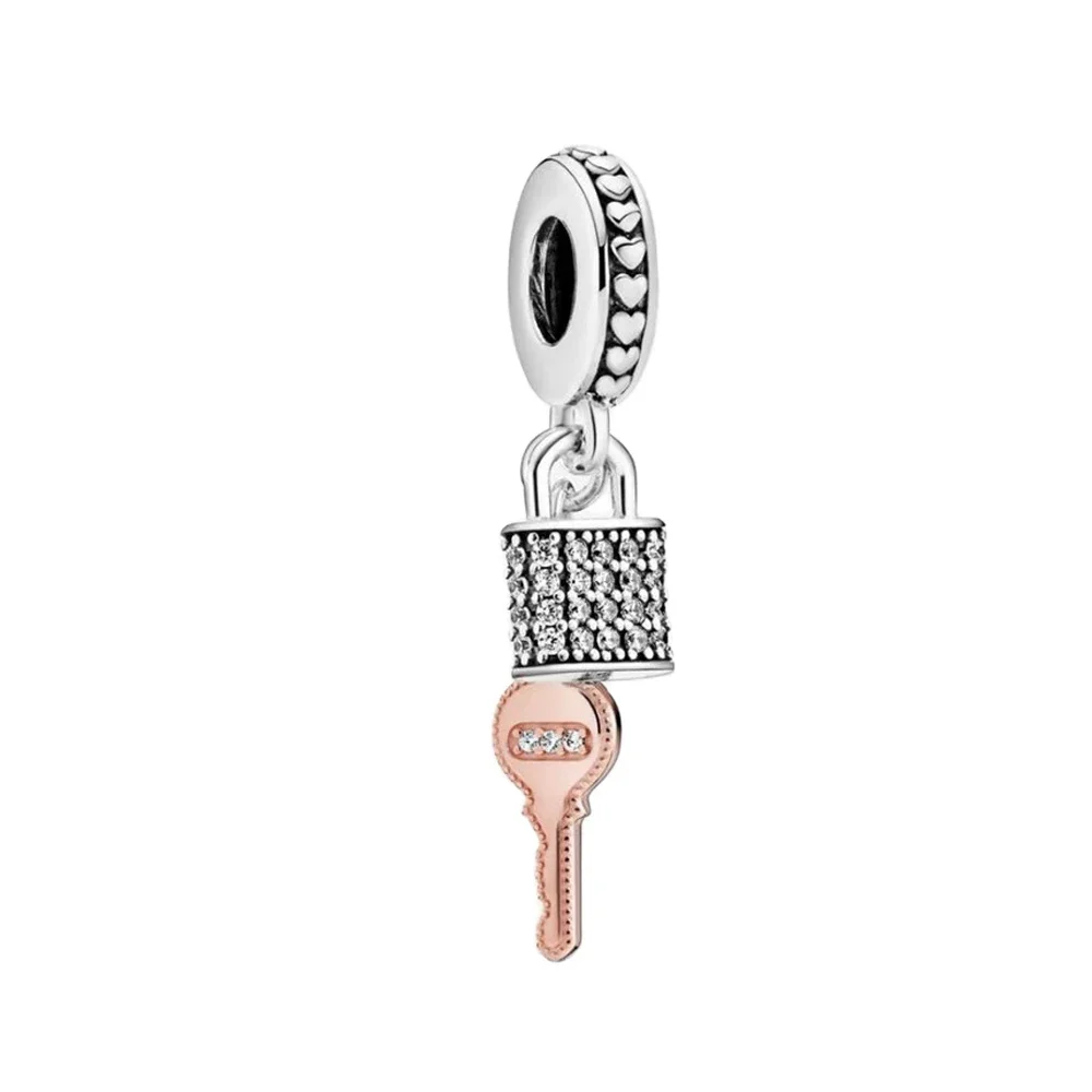 New Padlock Key Dangle Charms Pendientes For Pandora 925 Original Bracelet 925 Sterling Silver Beads for Women Jewelry