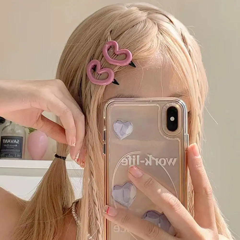 2pcs Korean Heart Hair Clips Star Hairpin Sweet Women Bangs Girls Side Snap Hair Barrettes BB Accessories Headdress O4F6 2pcs new y2k butterfly hairpin spicy girls sweet heart bangs clip silver cross moon metal barrettes hair accessories for women