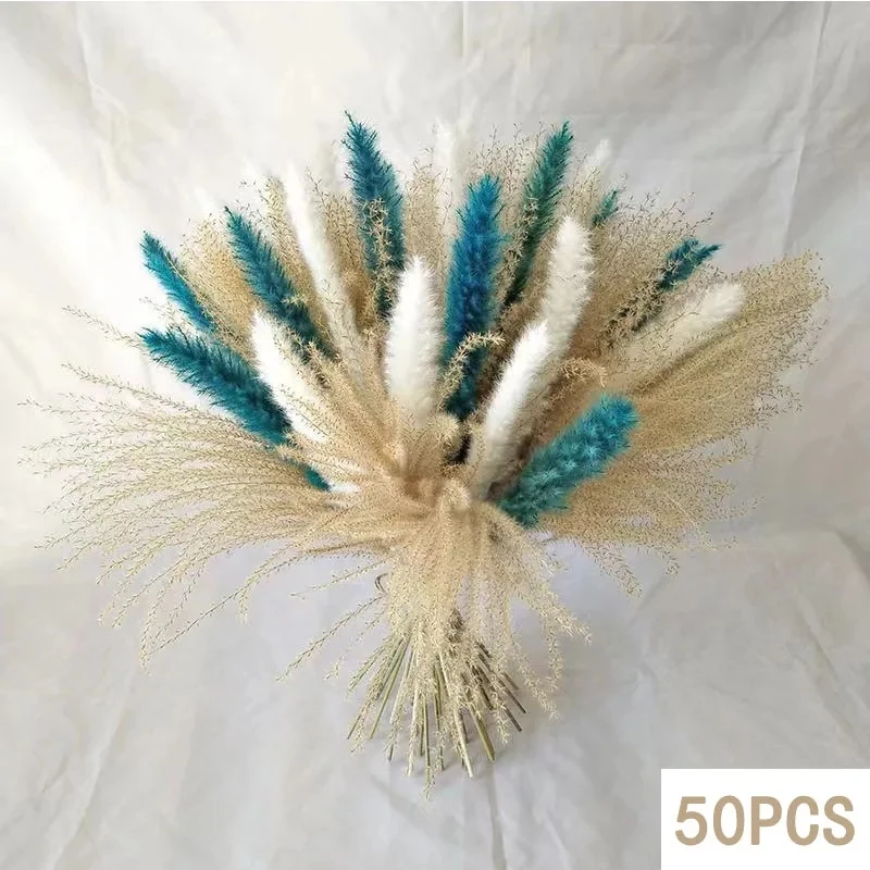 

50PCS Natural Pampas Grass Dried Flwoers Decor Bouquet Boho Home Decor Wedding Table Rabbit Flower Vase Arrangement Decoration