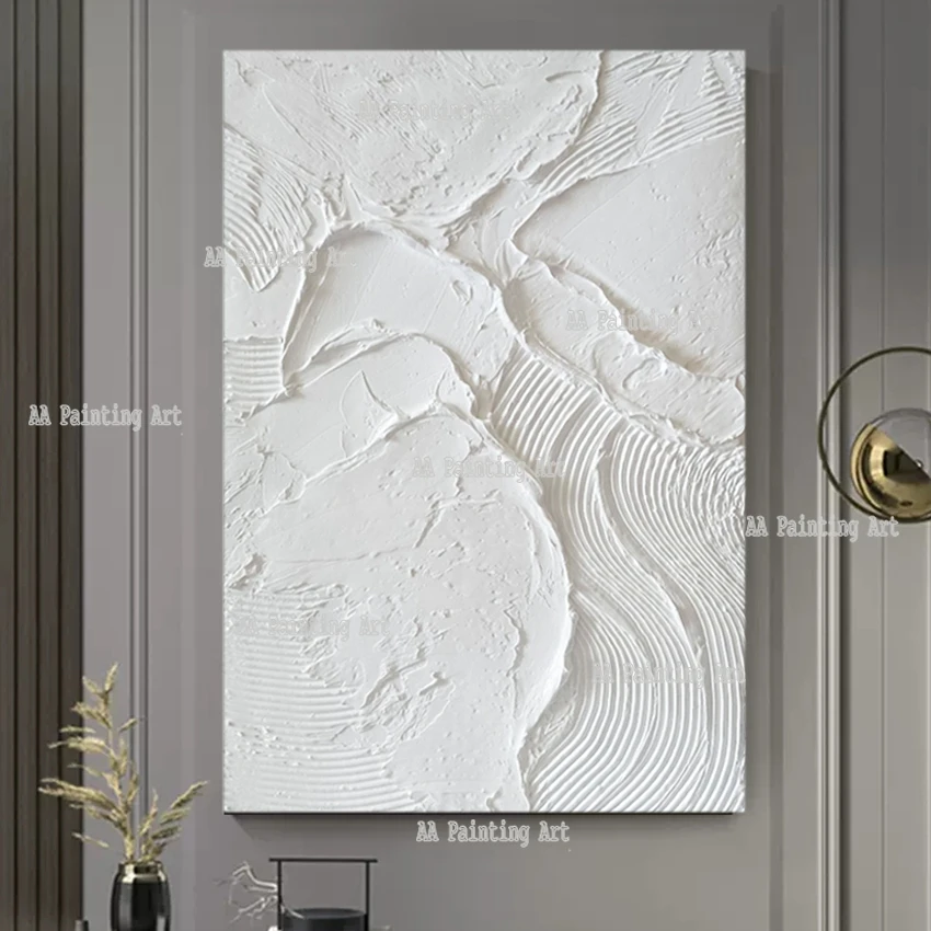 

Big Size White Acrylic Wall Decorative Item Heavy Thick Abstract Oil Painting Art 3D Texture Pure Handmade Luxury Artwork