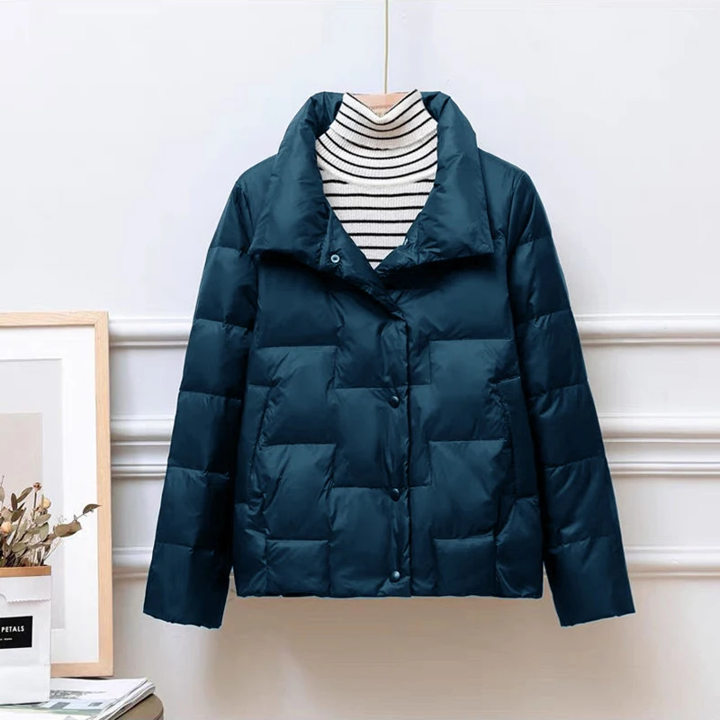 Light Weight Down Cottn Jacket Women 2023 Solid Colors Autumn Winter Coat Long Sleeve Plus Size Warm Stand Collar Casual Parkas