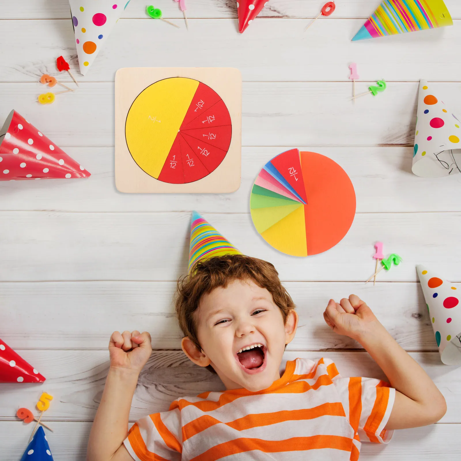 1세트 수학 카운터 프리미엄 나무 분수 트레이 어린이 교육 학습 도구 정렬 가능한 원형 디자인으로 인지 능력 향상