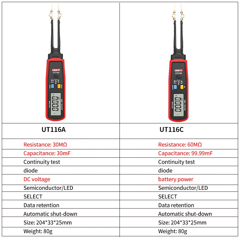 UNI-T SMD 테스터 디지털 스마트 핀셋, 36V 전압 배터리, LED 다이오드 저항기, 캐패시터 부품 측정 도구, UT116C
