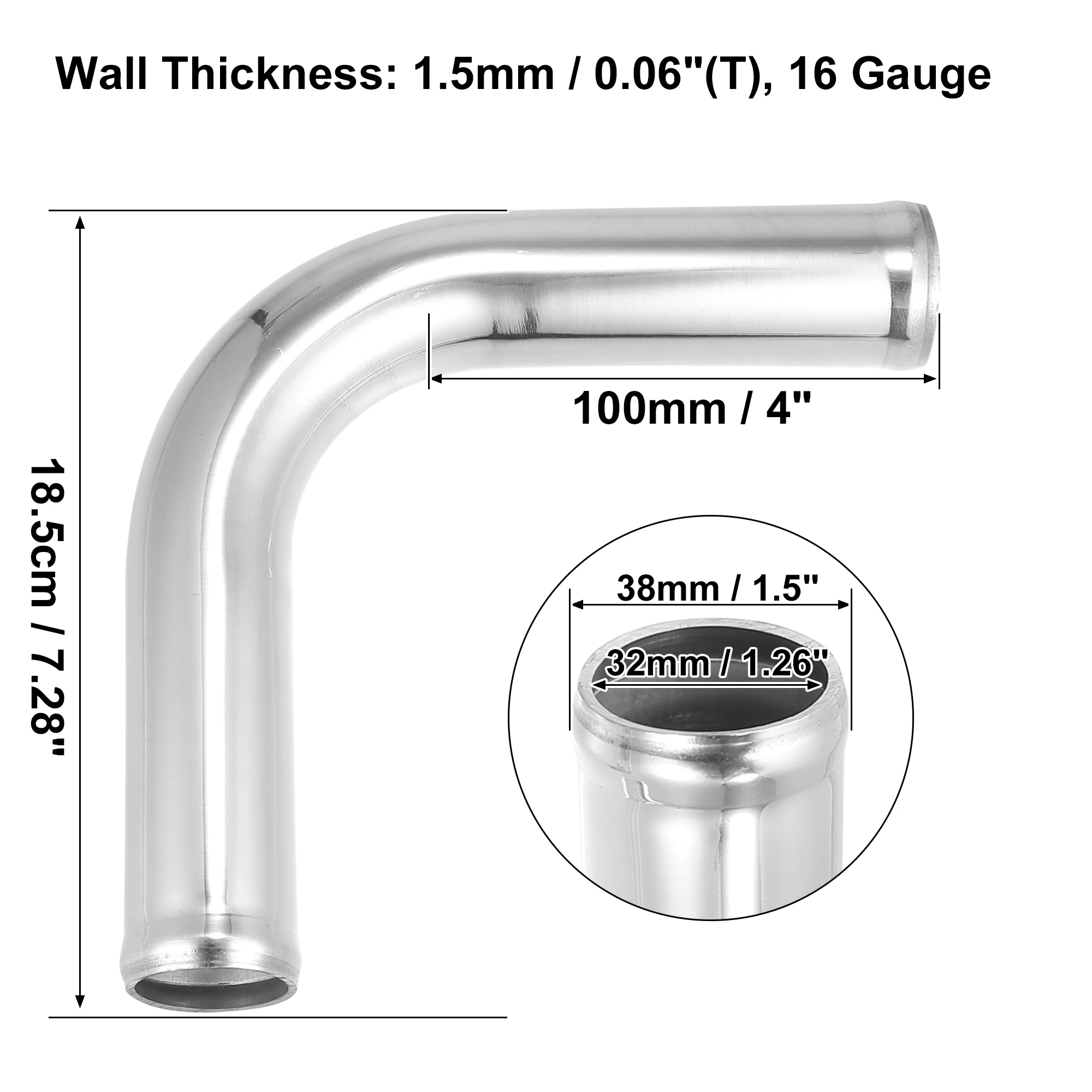 X Autohaux OD 25mm 38mm 45mm 63mm 76mm 102mm Aluminum Alloy Tube 90 180 Degree Intercooler Pipe Bend Elbow Air Intake Tube 5