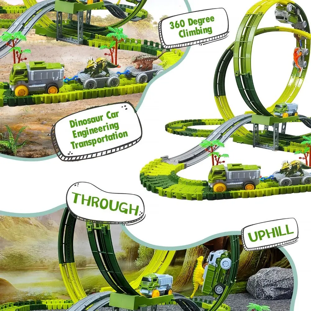 Dinosaur World Climbing Track Train Flexible Track Anti-gravity Electric Track Toy Railway Toy Vehicle Dinosaur Track Car