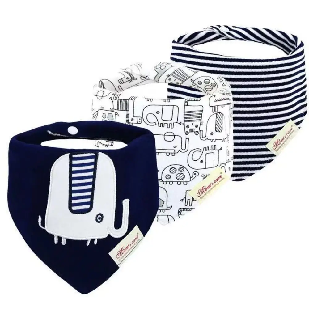 Cotton Material Baby Bibs Soft Texture Cartoon Design Burp Cloths Stripes Pattern Triangle Shape Saliva Towels Baby Boys Use