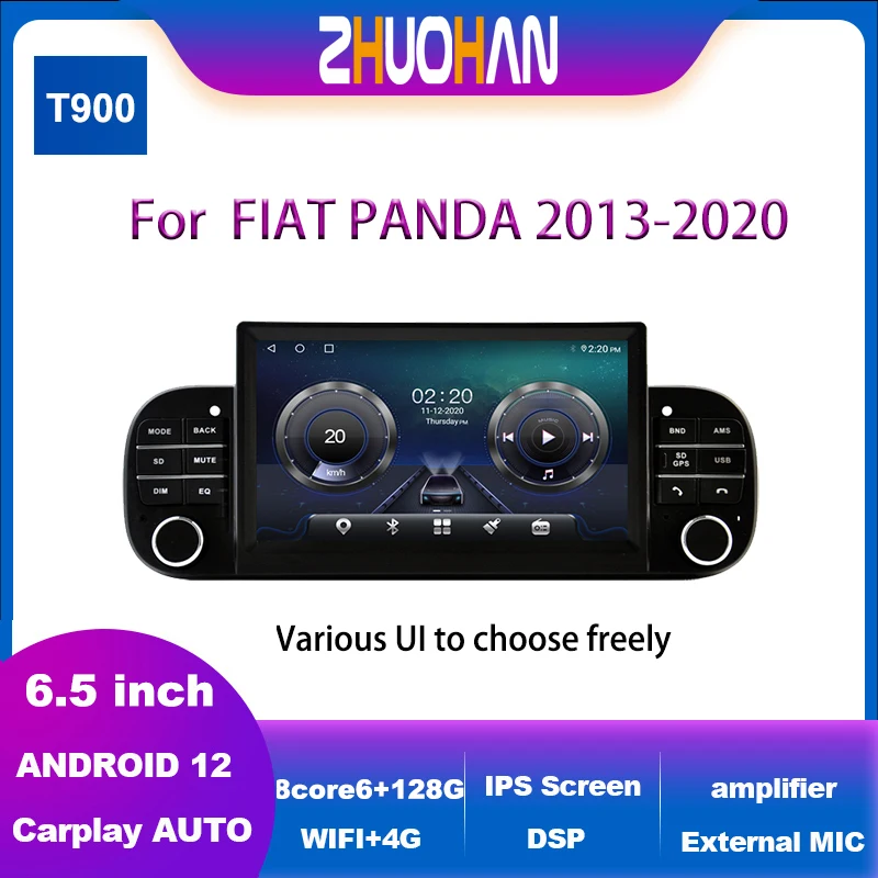 Android 12 Autoradio 6.5 Pollici Car Multimedia Play Per Fiat Panda 2013-2020 Navigazione Gps Radio Dsp Carplay Auto Stereo Radio