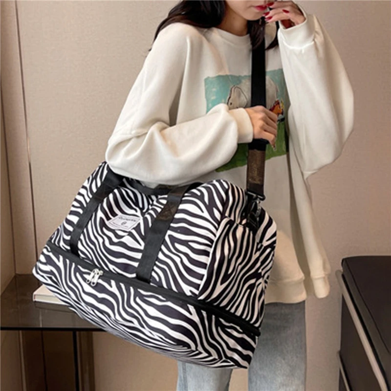 

Large Capacity Short-distance Travel Bags Luggage Women's and Men's Crossbody Shoulder сумка Sports Cow Stripe Handbag for Women