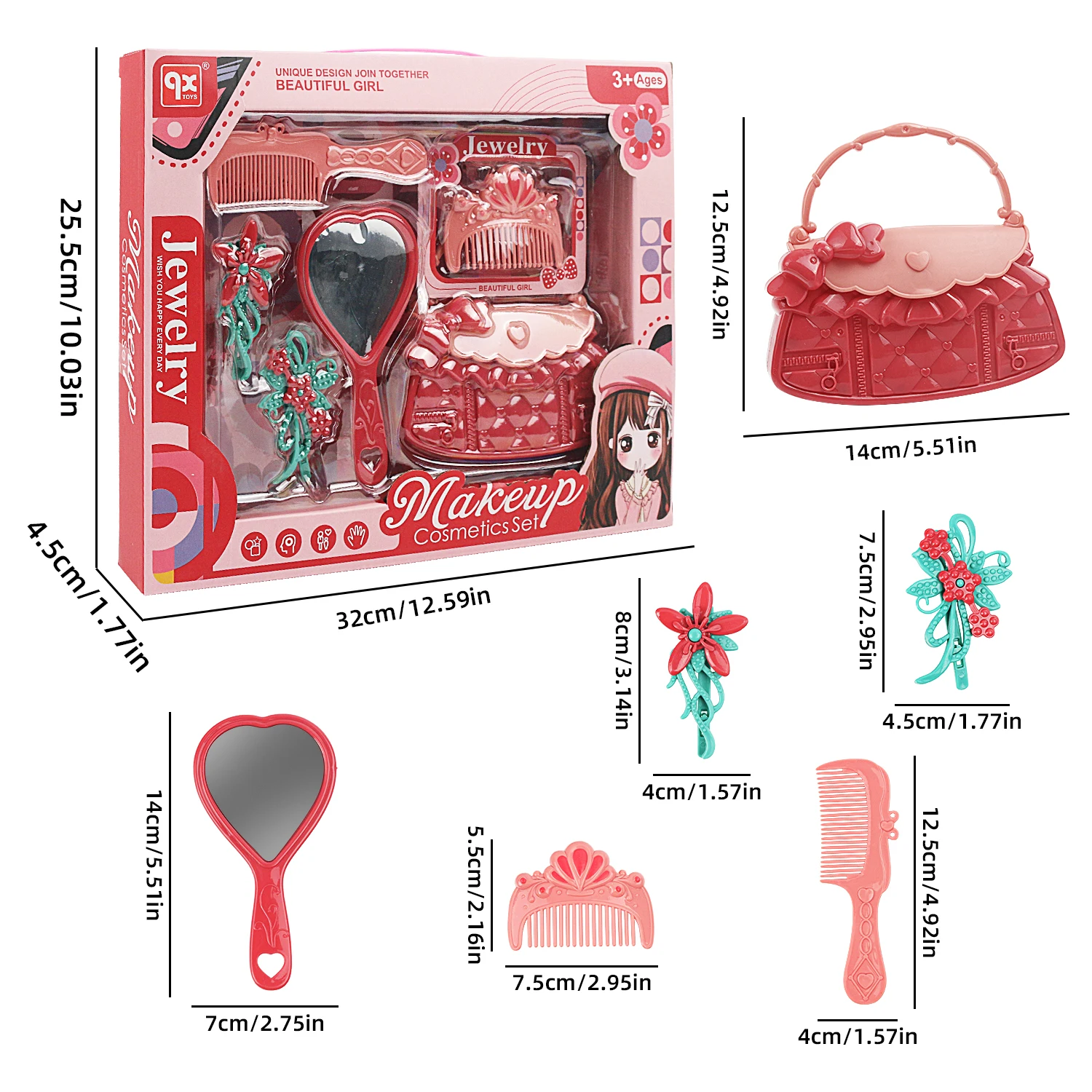 6pcs/1set girl grooming accessories, hair clip set, handbag, interactive puzzle, and dressing up toys