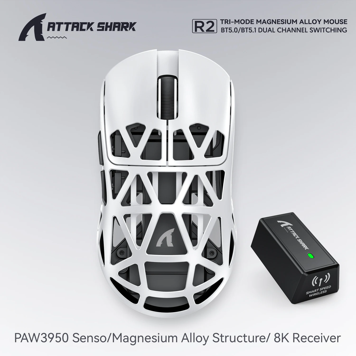 ماوس الألعاب اللاسلكي Attack Shark R2 PAW3950 8K،...