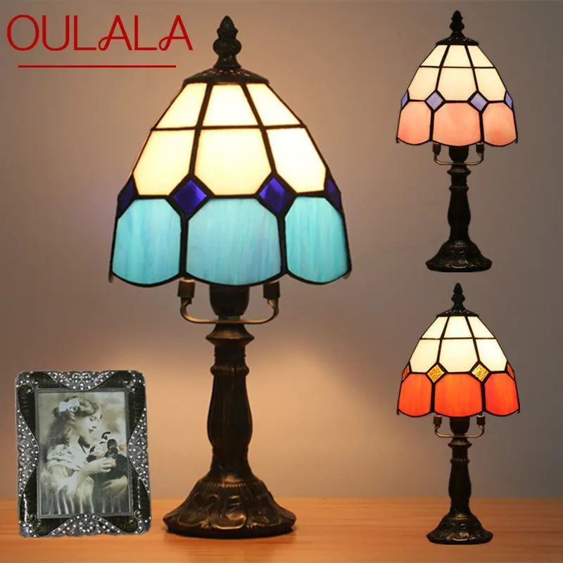 

OULALA Modern Tiffany Table Lamp LED Creative Stained Glass Decor Small Desk Light for Home Living Room Bedroom Bedside