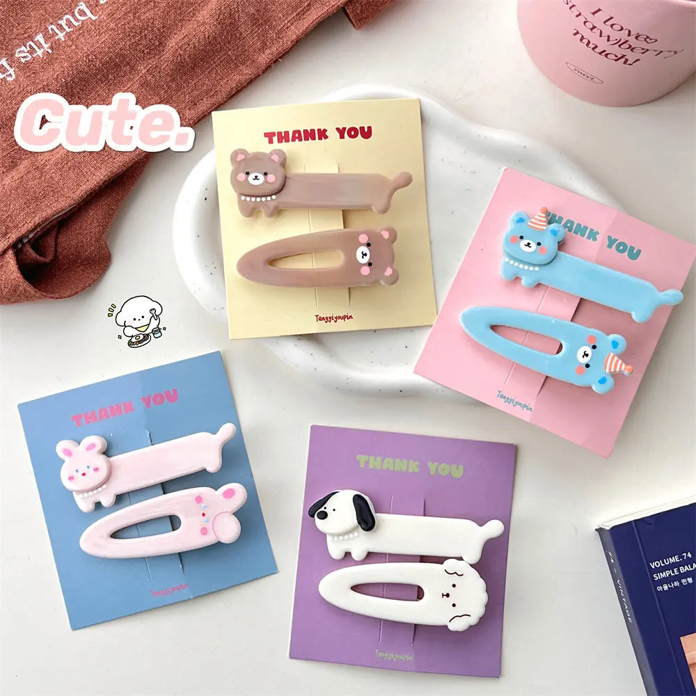 

2PCS Set Cartoon Acrylic Dog Cat Bear Rabbit Long Body Hair Clips For Girl Kids Cute Simple Fairy Princess Hairpin Barrettes