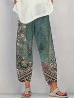 Plus Size Women Summer Casual vacation loose print pants Comfortable and Soft Trousers