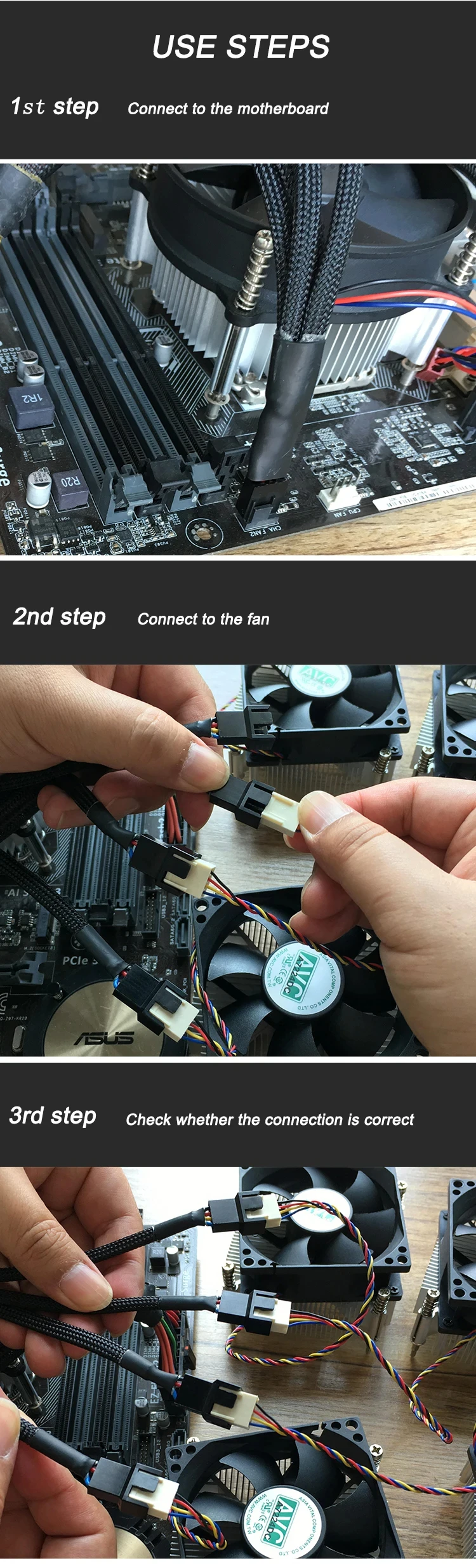 Description Picture 6 of item1PCS 4Pin Pwm Fan Cable 1 To 2/3/4 Ways Splitter Black Sleeved 27cm Extension Cable Connector PWM Extension Cables