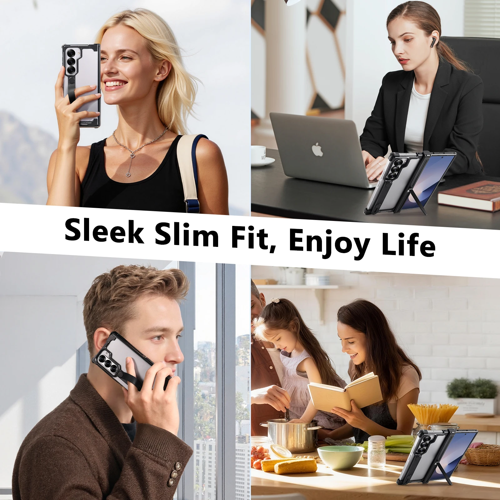 Eary for Samsung Galaxy Z Fold 6 Phone Case With Camera Protective Slim Shells with Hidden Stand & Grip Aluminum Frameless Cover