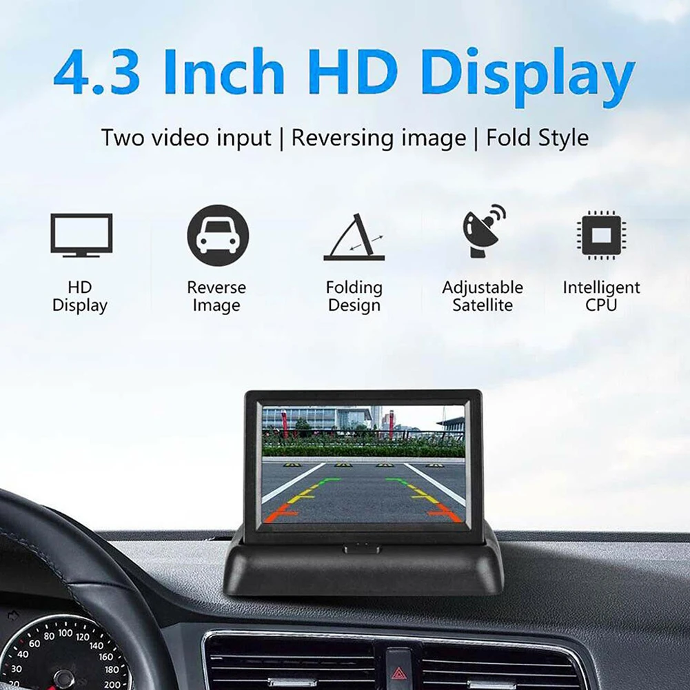 접이식 후방 주차 모니터, TFT LCD 스크린, HD 자동차 주차 디스플레이, 2 채널 비디오 입력, 8 LED 카메라, 4.3 인치