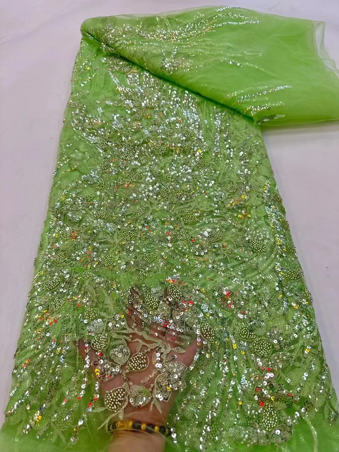 

African Sequence Heavy Beaded Lace 2023 High-end Sequins Net Embroidery French Wedding Prom Lace Fabric For Sewing Party Dress