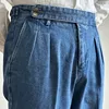 Straight Tube Loose Washed High Grade Business Pant Men Dress Trouser High Quality Double Pleated Jeans Straight Leg Pant Naples 1