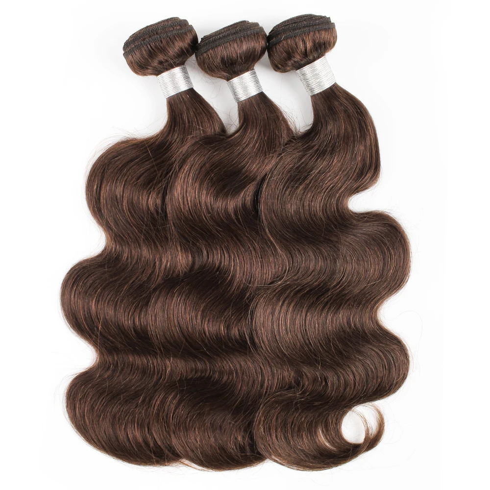 

Color #4 Dark Brown 3 Bundles 300g/Lot Body Wave Remy Indian Human Hair Wefts No Tangle Chocolate Brown Extensions Gemlong