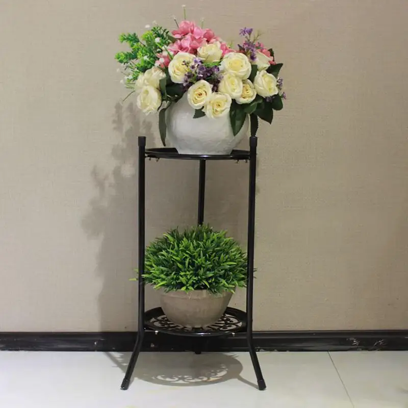 2-Tiered Tall Plant Stand Metal Plant Shelf Supports Rack For Indoor Outdoor Home Decoration Flower Pot Garden Decor