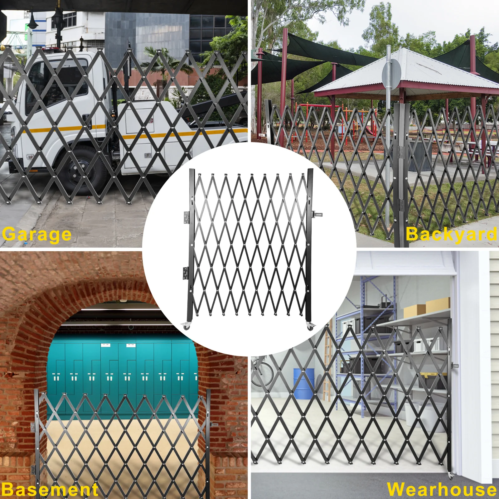 VEVOR Single Folding Security Gate 1.5-2m x 1.22-3.66m Folding Door Gate Steel Accordion Flexible Expanding Security Black
