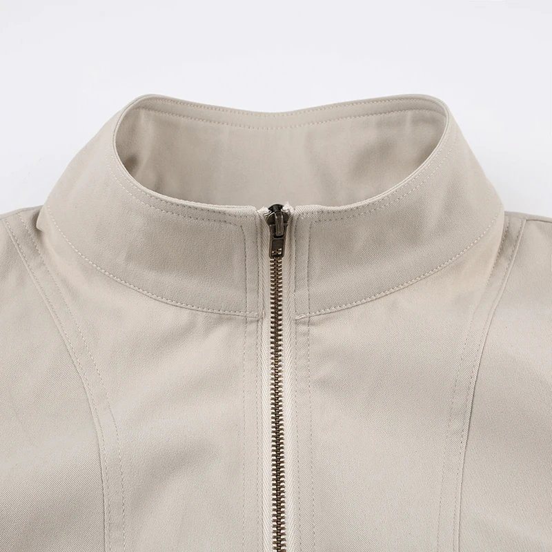 Abrigo con cremallera retro americano de invierno Y2K, chaqueta minimalista lisa de corte entallado con bolsillo, atuendo informal grunge para mujer