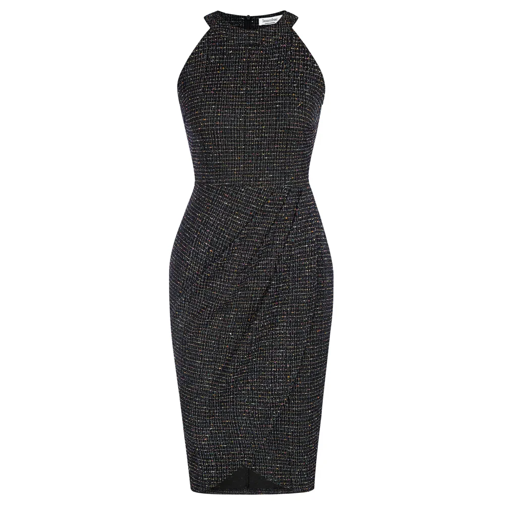 

Jasambac Women Dress Elegant Party Night Halterneck Cut-Out Shoulder Wrap Hem Bodycon Dress Summer Fashion Casual Dresses