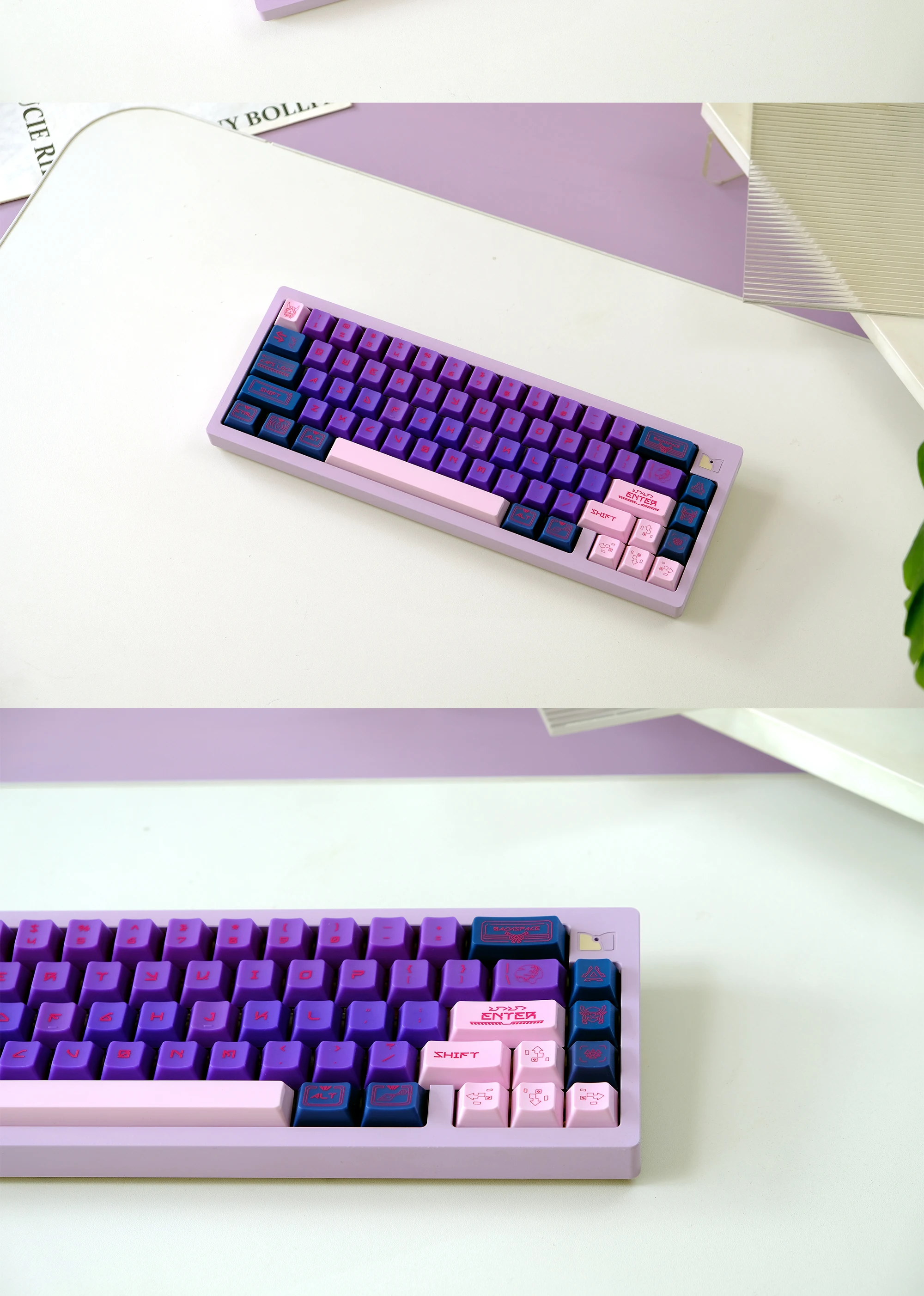 KBDiy ThermoShift-Tastenkappe, blau, lila, Kirschprofil, UV-Druck, ABS-Tastenkappen, individuelles DIY für 60 mechanische Tastatur, Gaming, Aula F75 – Detail 12