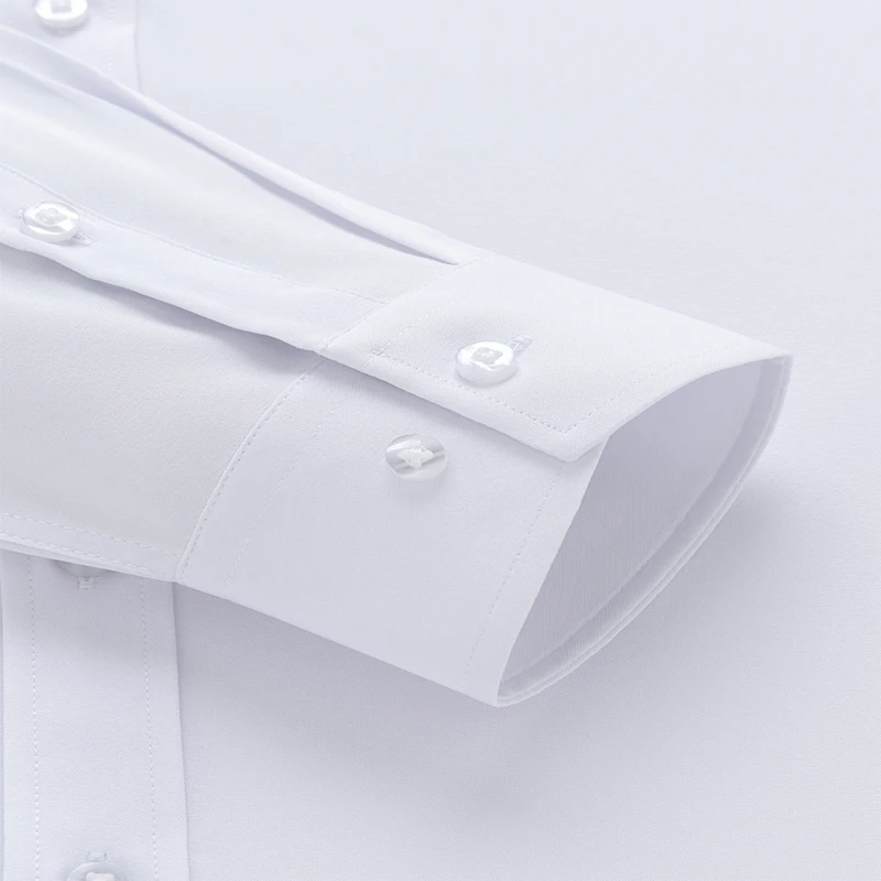 Men's White Bamboo Fiber Stretch Long Sleeve Dress Shirt - Slim Fit, Anti-Wrinkle, Casual & Business Formal Wear