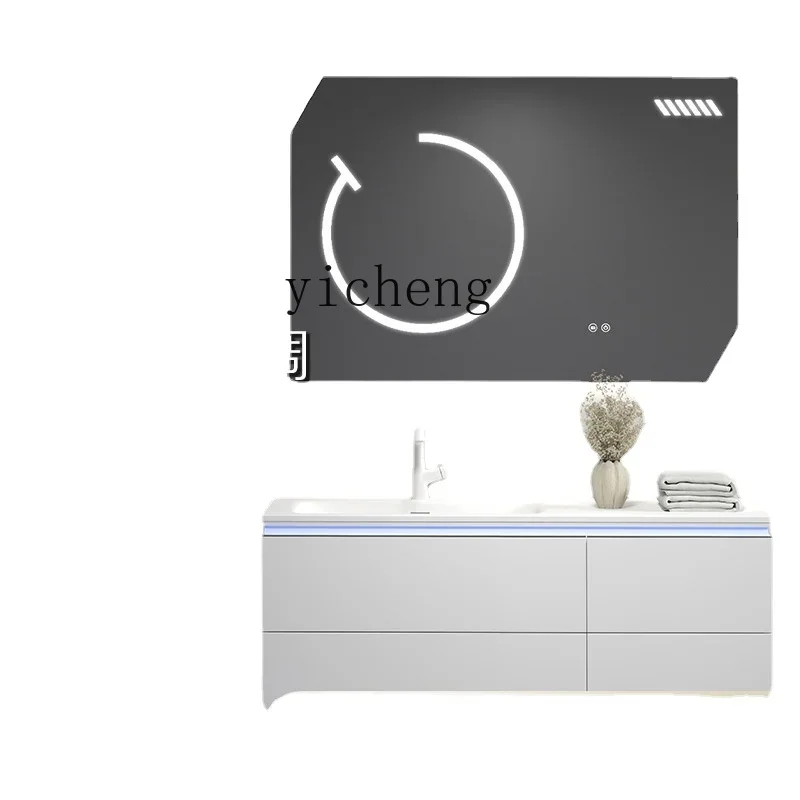

XL Light Luxury White Ceramic Whole Washbin Bathroom Cabinet Washstand Defogging Cosmetic Mirror Cabinet Solid Wood
