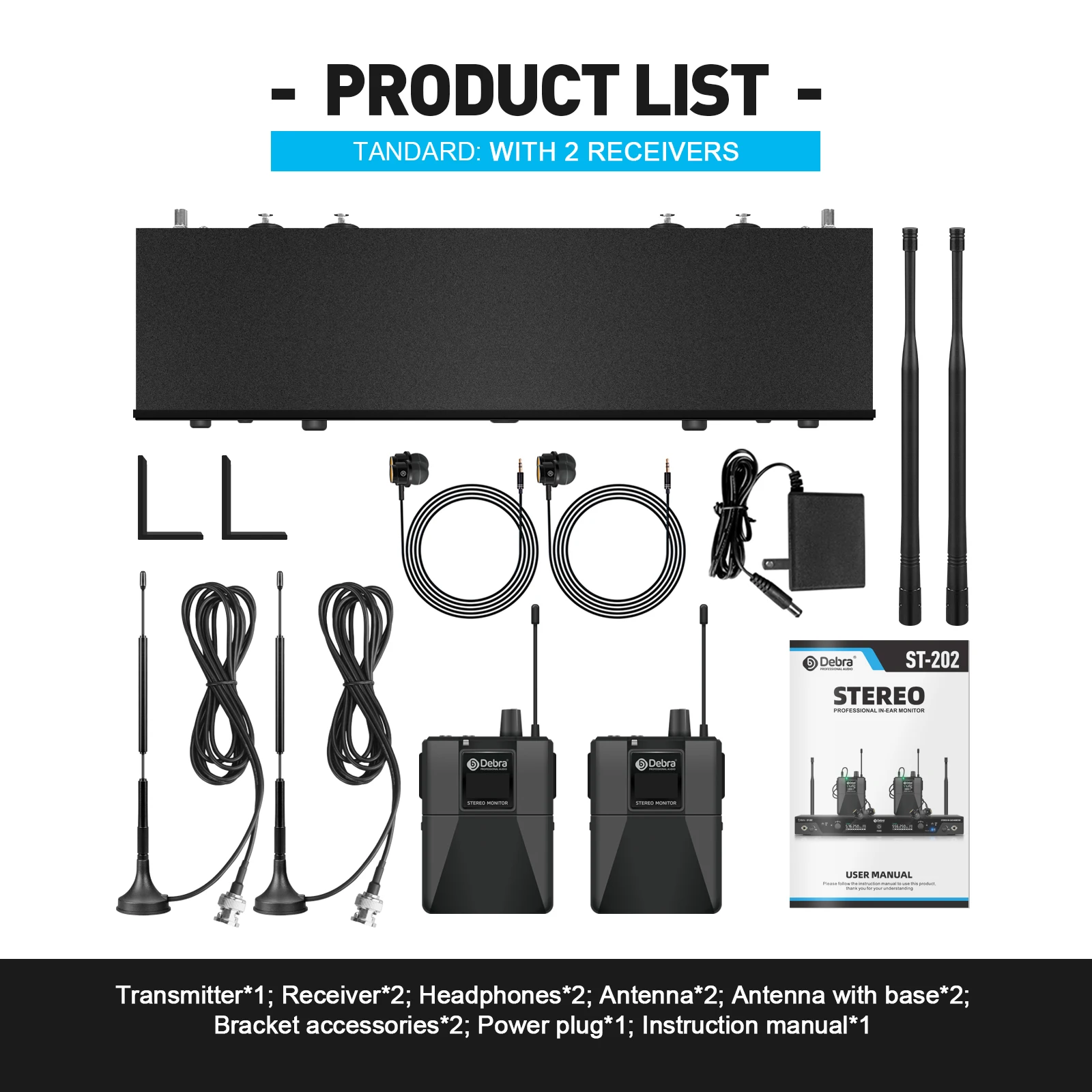 Stereo UHF Wireless In-Ear Monitor System ST-202 Dual frequency for Stage Record