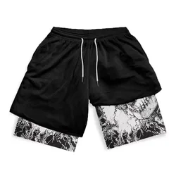 Summer Men's Double Layered Shorts Men Anime High Waisted Oversized Breathable Sports Shorts Training and Fitness Sports Shorts