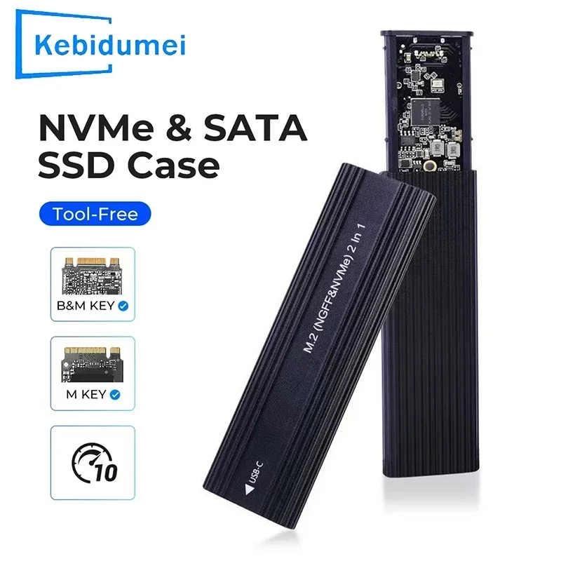 M.2 NVMe SATA SSD Enclosure 10Gbps Single/Dual Protocol M.2 to USB Type C 3.1 SSD External Hard Drive Case Support M Key/B+M Key