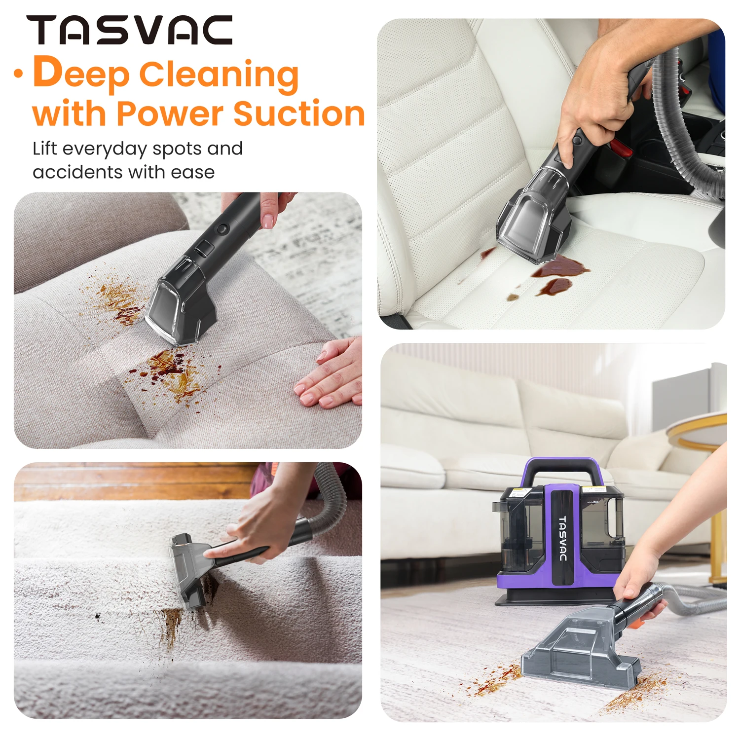 TASVAC C7 Portable Carpet & Upholstery Cleaner Machine for Pets, Stairs, Couch Area Rugs, Upholstery, Car Seat 5