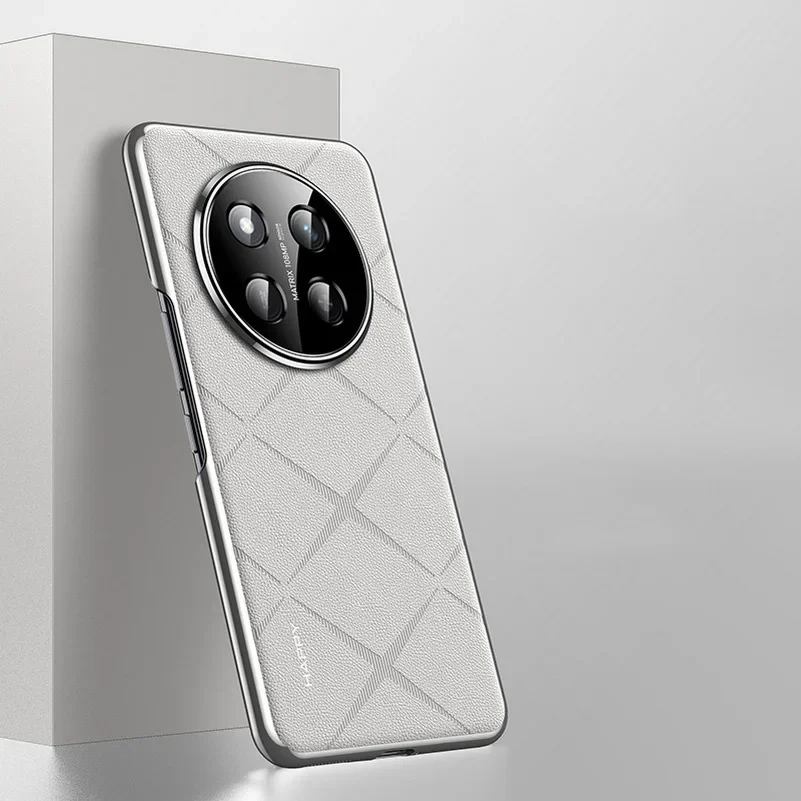 Luxury Leather Phone Cover with Plating Camera Lens Protection and Hard Back Case Bumper