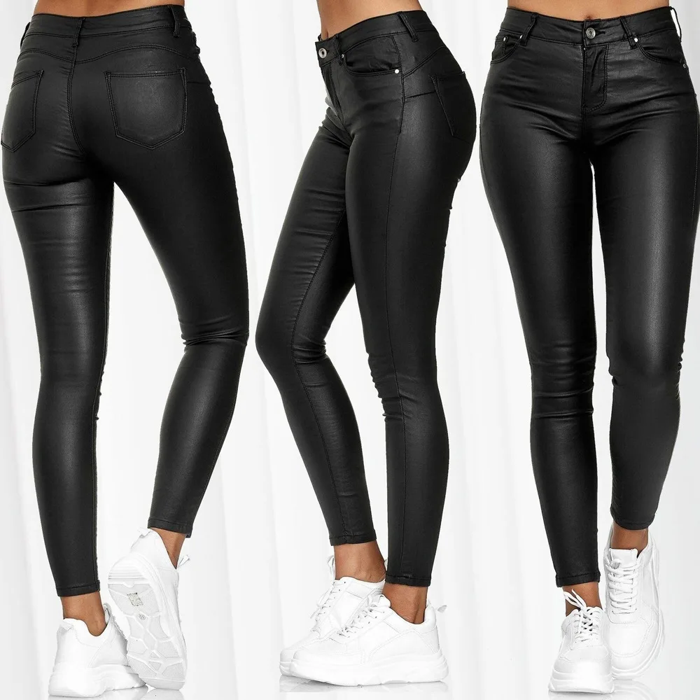 New Women PU Leather Pants High Waist Skinny Push Up Leggings Elastic Trousers Spandex Streetwear Pencil Trousers S-3XL Pant y2k