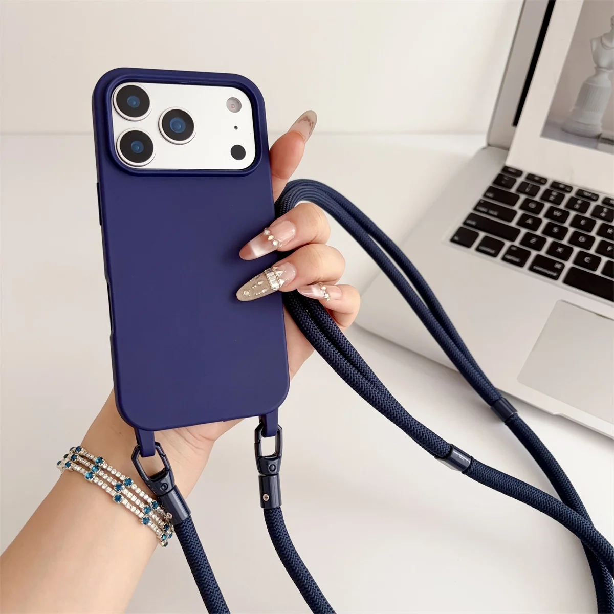 Silicone Crossbody Candy Color Phone Case with Soft TPU Back Cover