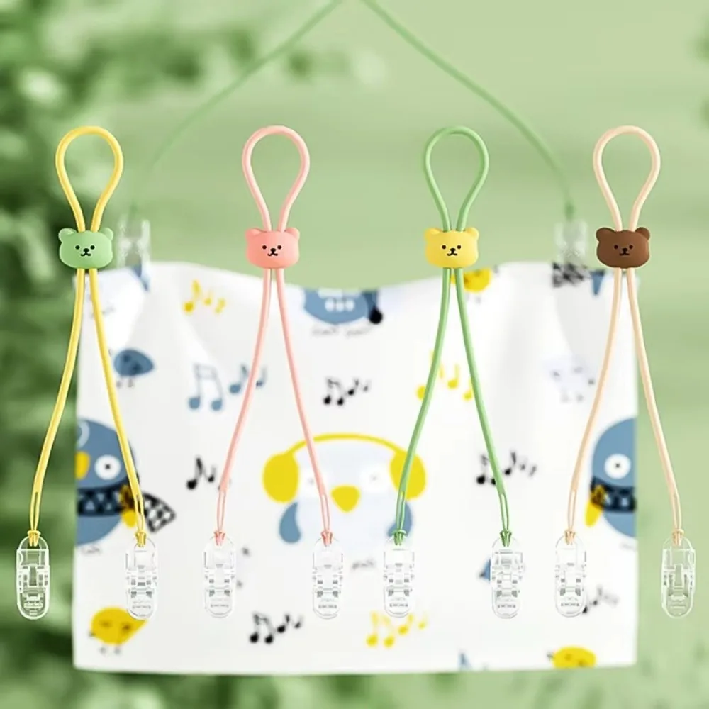 Adjustable Neck Strap Napkin Clip Lanyard Anti-dirty Bib Clip Cartoon Bear Design Hanging Neck Rope Baby