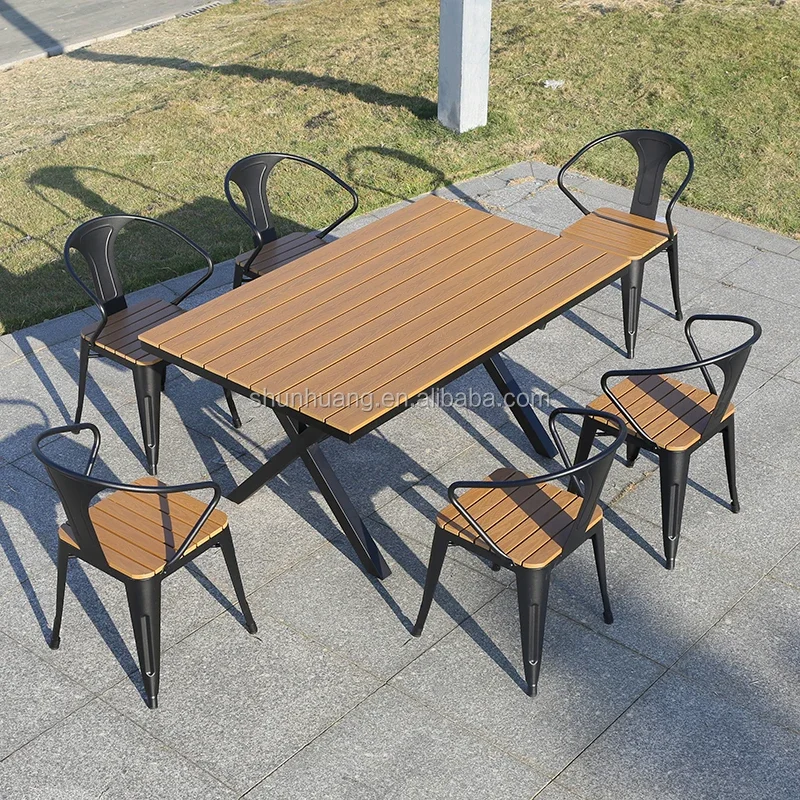 Outdoor furniture garden plastic wood dining set coffee table and chair