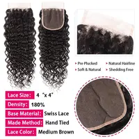 Closure frontale en dentelle transparente HD 4x4, Cheveux humains Remy, Lisses, Ondulés, Bouclés profonds, Frisés, Raie libre, Pré-épilée, Naturelle 3