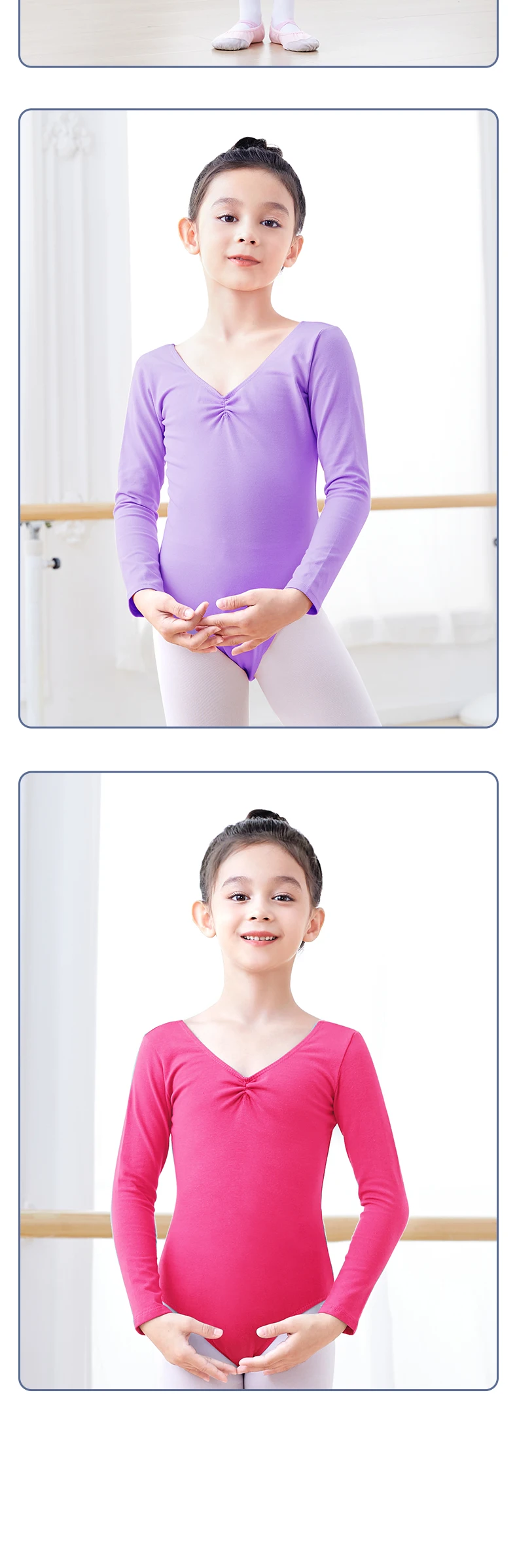 Langarm Ballett Trikot Mädchen Baumwolle Tanz Body Brust Kordelzug Gymnastic Trikot Kleinkind Ballerina Outfits Dancewear – Detail 8