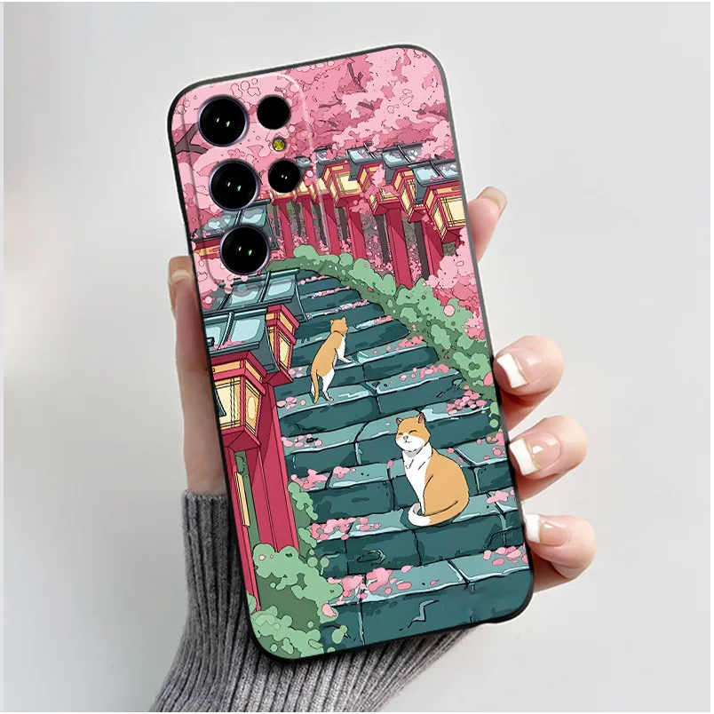 Aesthetic Cute Cat Cartoon Black Soft Silicone Shockproof Phone Case