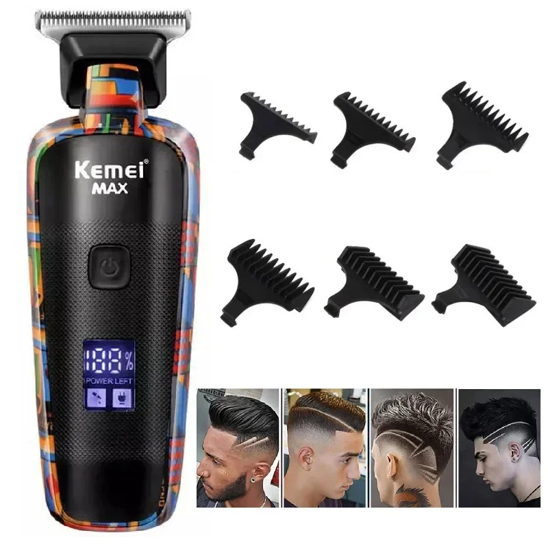 Hair Clipper Kemei Max5090 Electric Hair Clippers Rechargeable Hair Trimmer Printing Graffiti Razor Type-C USB charging Barber Household
