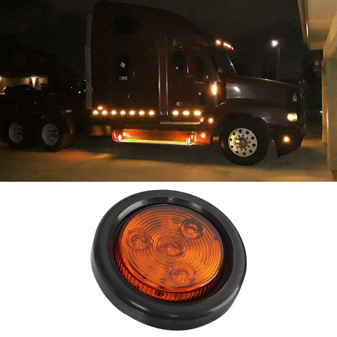 

2" 4 LED Round Amber Light Truck Trailer Side Marker Lamp Clearance Grommet Kit Fit for All 12-24V Vehicle New