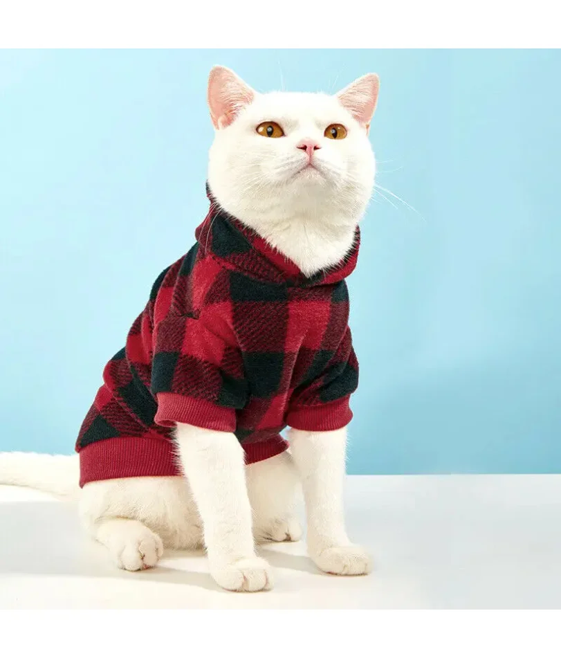 격자무늬 겨울 따뜻한 애완견 고양이 옷 후드 스웨터 의류 강아지 코트 재킷 귀여운 강아지 옷 애완동물 재킷 코트 의류