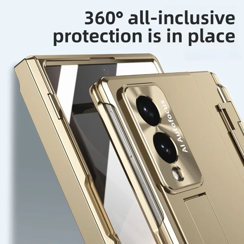 Wide Protective Case with Built-in Magnetic Screen Protector and Textured Metallic Finish - Shockproof and MagSafe Compatible